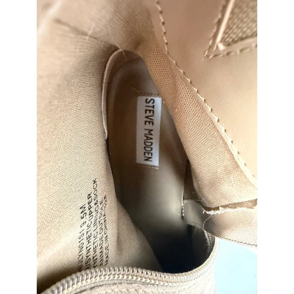 Minimalist Tan Suede Black Cap Toe Block Heel Ankle Boots Steve Madden 9.5M